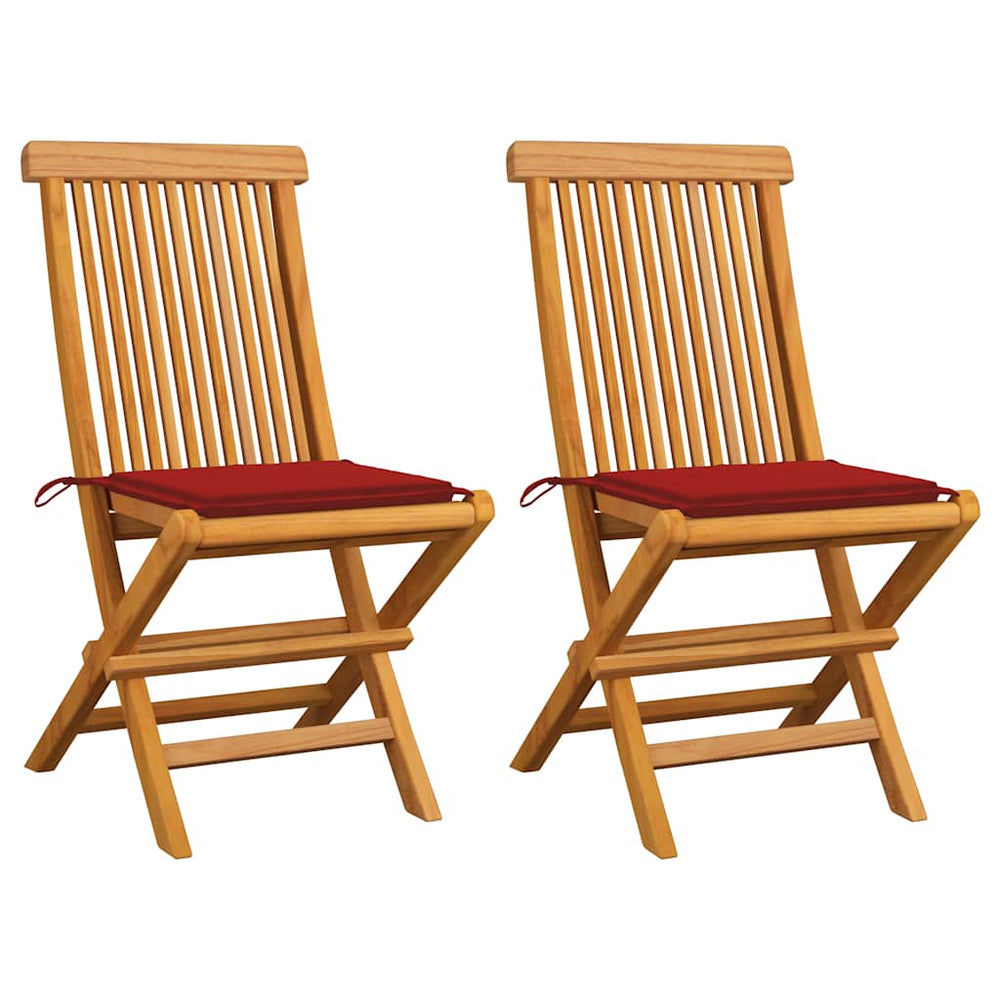 vidaXL Garden Chairs with Red Cushions 2 pcs. Solid Teak Wood