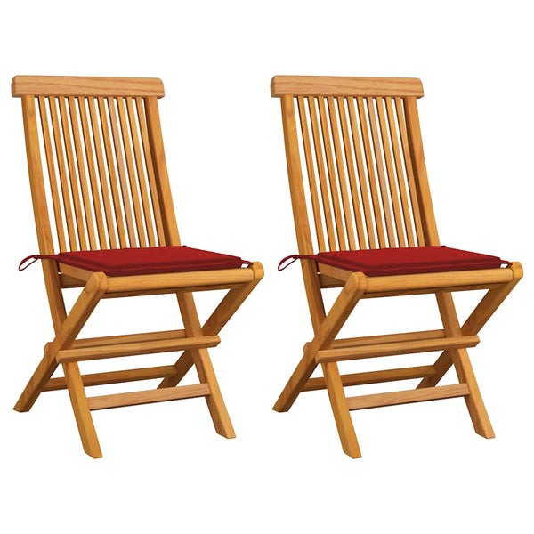 vidaXL Garden Chairs with Red Cushions 2 pcs. Solid Teak Wood