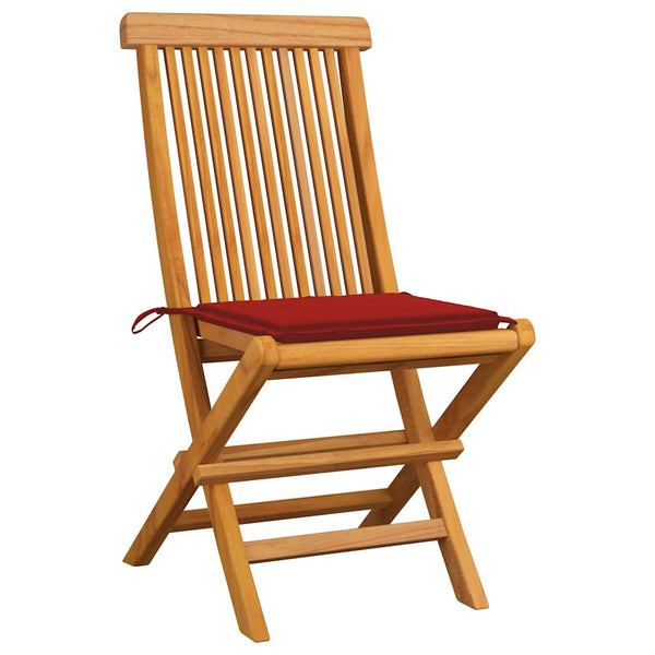 vidaXL Garden Chairs with Red Cushions 2 pcs. Solid Teak Wood