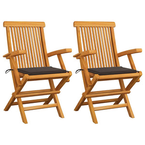 Gartenstühle mit Taupe Kissen 2 Stk. Massivholz Teak