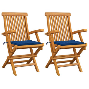 Gartenstühle mit Königsblauen Kissen 2 Stk. Massivholz Teak