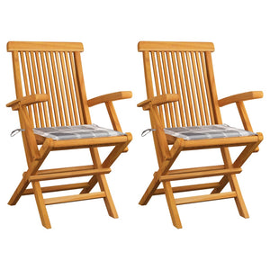 Gartenstühle Graue Karomuster-Kissen 2 Stk. Massivholz Teak