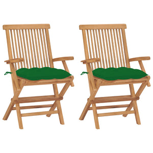 vidaXL Garden Chairs with Green Cushions 2 pcs. Solid Teak Wood