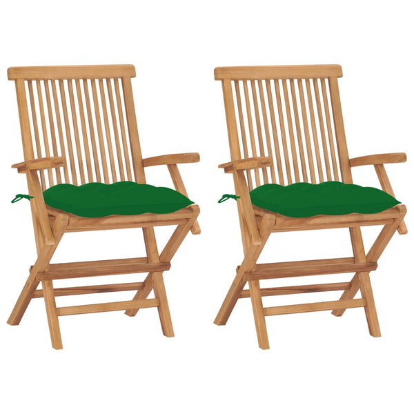 vidaXL Garden Chairs with Green Cushions 2 pcs. Solid Teak Wood