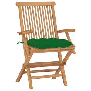 vidaXL Garden Chairs with Green Cushions 2 pcs. Solid Teak Wood