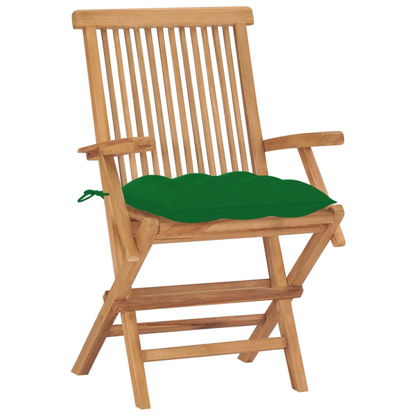 vidaXL Garden Chairs with Green Cushions 2 pcs. Solid Teak Wood