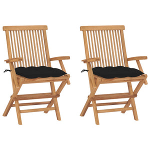 vidaXL Garden Chairs with Black Cushions 2 pcs. Solid Teak Wood