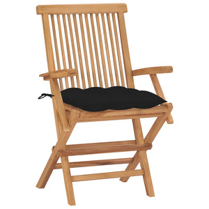 vidaXL Garden Chairs with Black Cushions 2 pcs. Solid Teak Wood