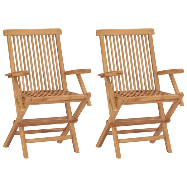 vidaXL Garden Chairs with Black Cushions 2 pcs. Solid Teak Wood