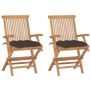 vidaXL Garden Chairs with Taupe Cushions 2 pcs Solid Teak Wood