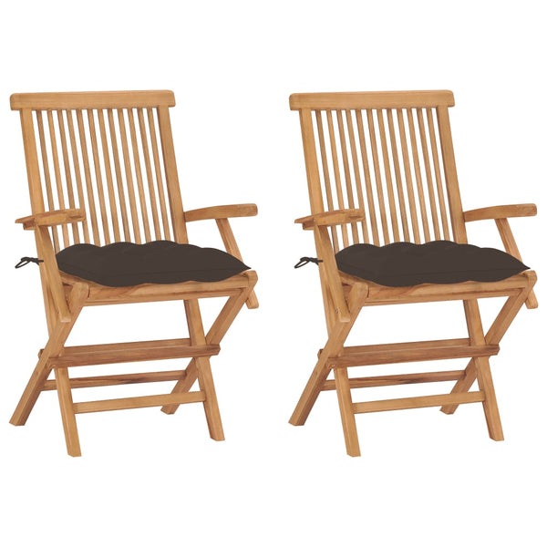 vidaXL Garden Chairs with Taupe Cushions 2 pcs Solid Teak Wood