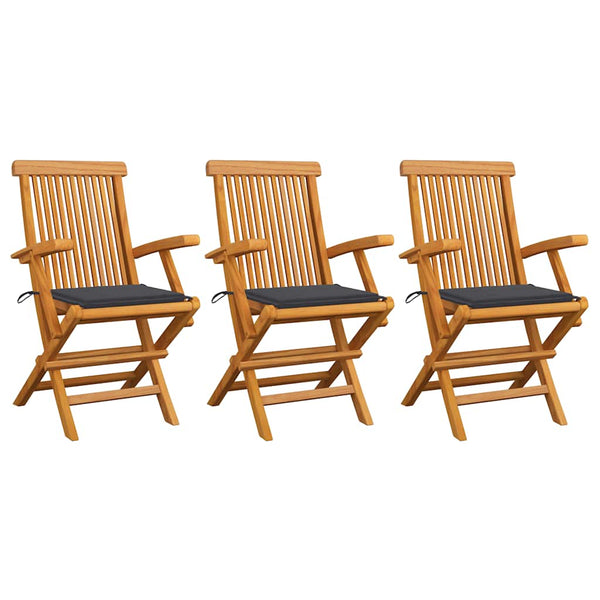 vidaXL Teak Solid Wood Garden Chairs with Anthracite Cushions 3 pcs.