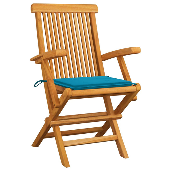 vidaXL Garden Chairs with Blue Cushions 3 pcs Solid Teak Wood