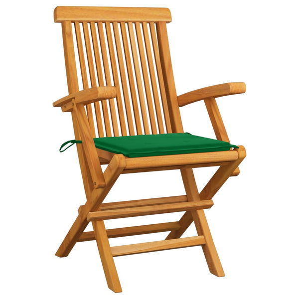 vidaXL Garden Chairs with Green Cushions 3 pcs. Solid Teak Wood
