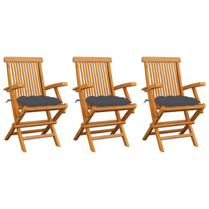 vidaXL Teak Solid Wood Garden Chairs with Anthracite Cushions 3 pcs.