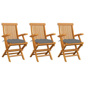 vidaXL Garden Chairs with Grey Cushions 3 pcs. Solid Teak Wood