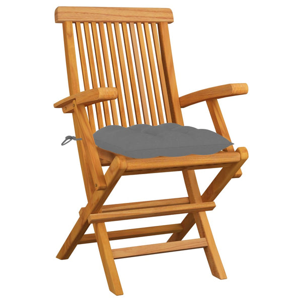 vidaXL Garden Chairs with Grey Cushions 3 pcs. Solid Teak Wood