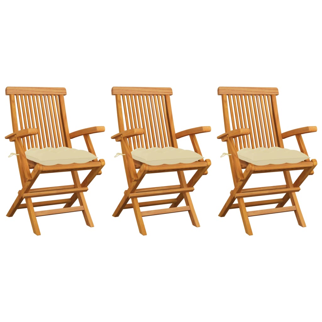 vidaXL Garden Chairs with Cream Cushions 3 pcs Solid Teak Wood