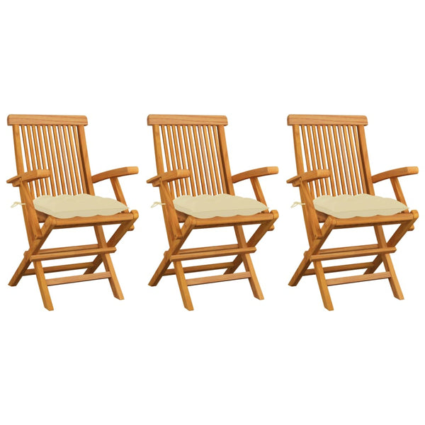 vidaXL Garden Chairs with Cream Cushions 3 pcs Solid Teak Wood