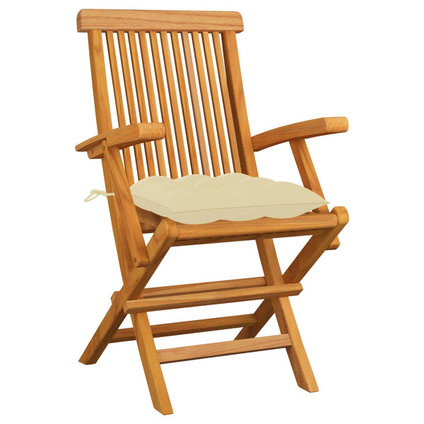 vidaXL Garden Chairs with Cream Cushions 3 pcs Solid Teak Wood