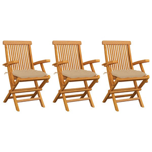 vidaXL Garden Chairs with Beige Cushions 3 pcs. Solid Teak Wood