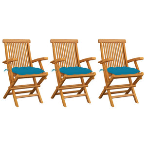 vidaXL Garden Chairs with Light Blue Cushions 3 pcs. Solid Teak Wood