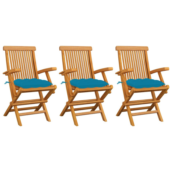 vidaXL Garden Chairs with Light Blue Cushions 3 pcs. Solid Teak Wood