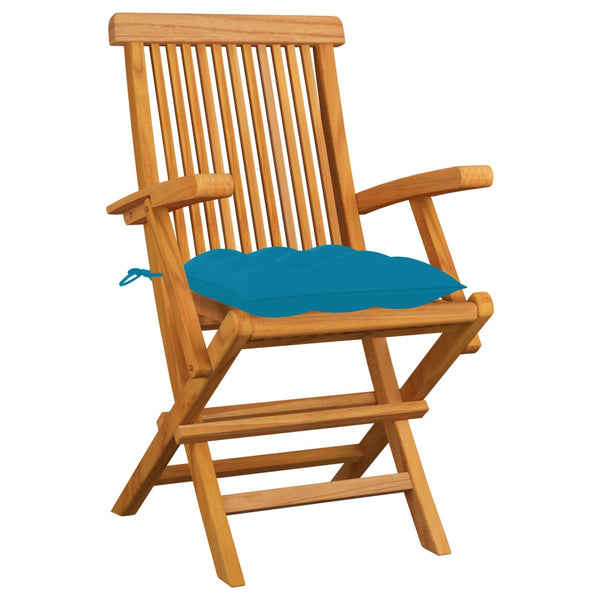 vidaXL Garden Chairs with Light Blue Cushions 3 pcs. Solid Teak Wood