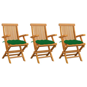 vidaXL Garden Chairs with Green Cushions 3 pcs. Solid Teak Wood