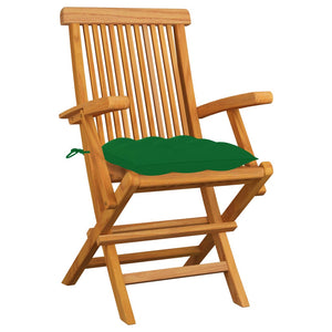 vidaXL Garden Chairs with Green Cushions 3 pcs. Solid Teak Wood