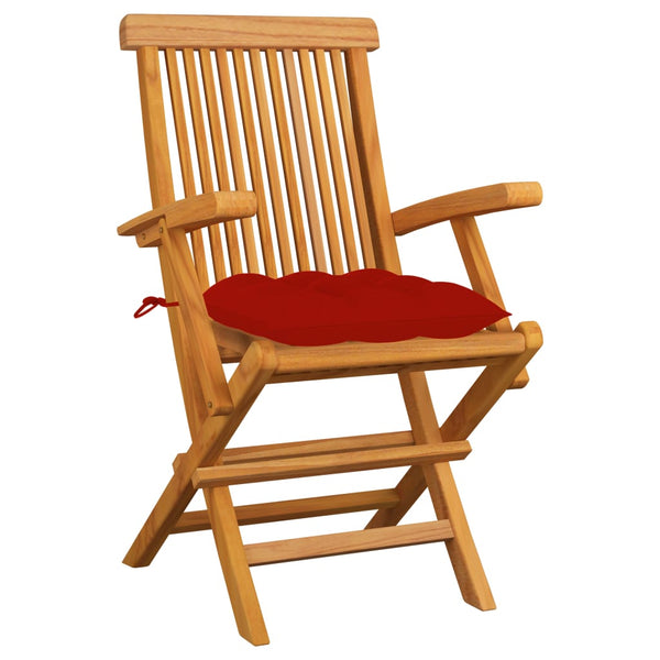 vidaXL Garden Chairs with Red Cushions 3 pcs. Solid Teak Wood
