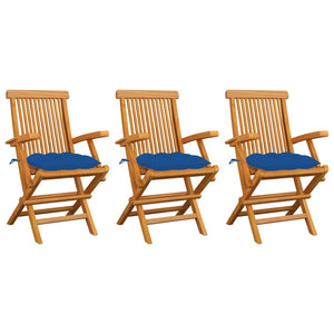 vidaXL Garden Chairs with Blue Cushions 3 pcs Solid Teak Wood