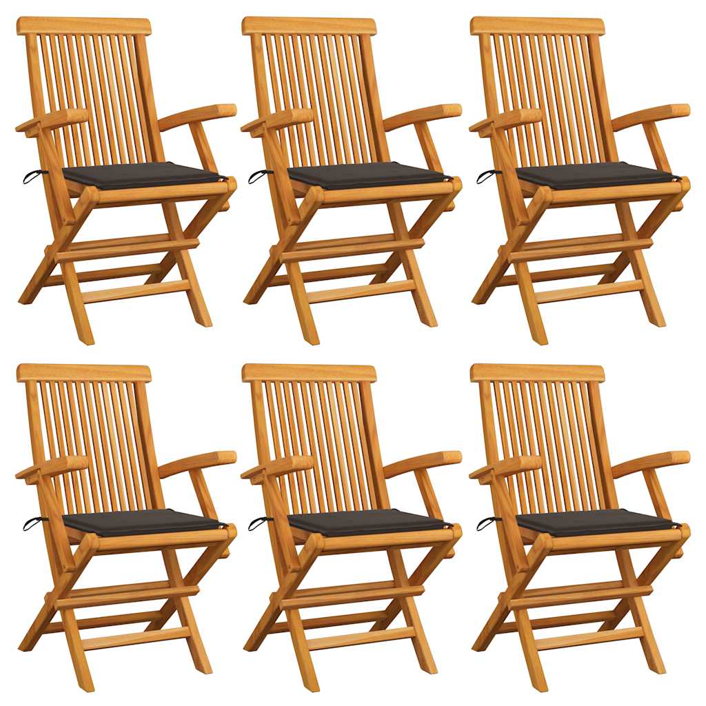 vidaXL Garden Chairs with Taupe Cushions 6 pcs. Solid Teak Wood