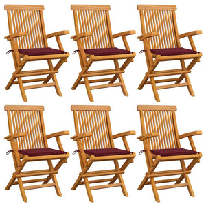 vidaXL Teak Solid Wood Garden Chairs with Burgundy Cushions 6 pcs.