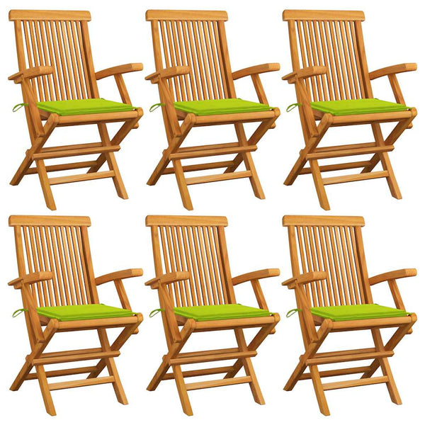 vidaXL Garden Chairs with Light Green Cushions 6 pcs. Solid Teak Wood