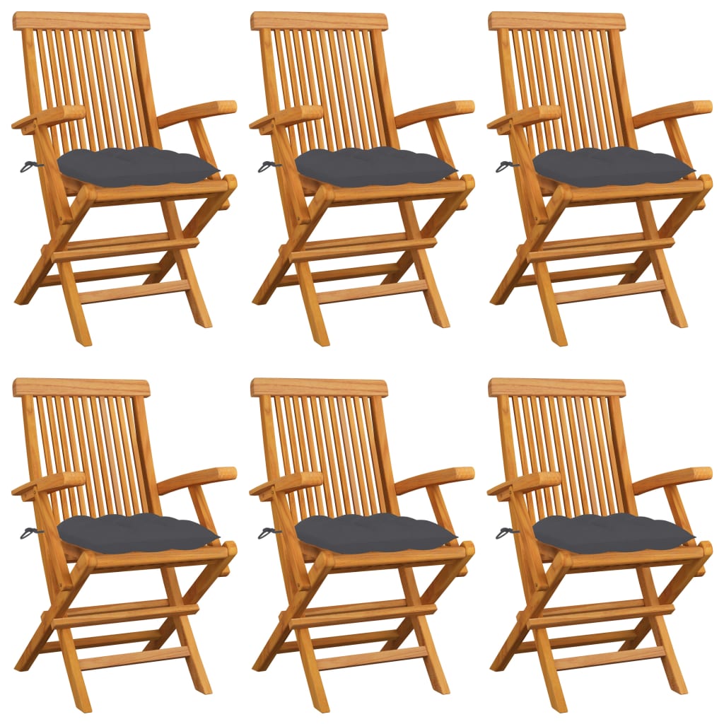 vidaXL Garden Chairs with Anthracite Cushions 6 pcs. Solid Teak Wood