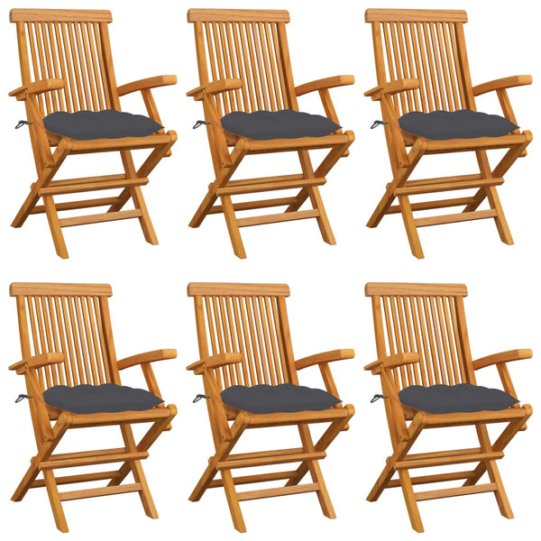 vidaXL Garden Chairs with Anthracite Cushions 6 pcs. Solid Teak Wood