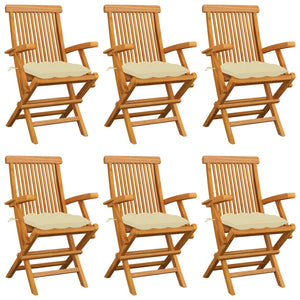 vidaXL Garden Chairs with Cream Cushions 6 pcs Solid Teak Wood