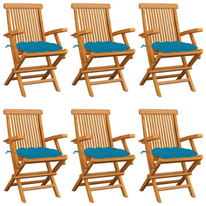 vidaXL Garden Chairs with Light Blue Cushions 6 pcs Solid Teak Wood