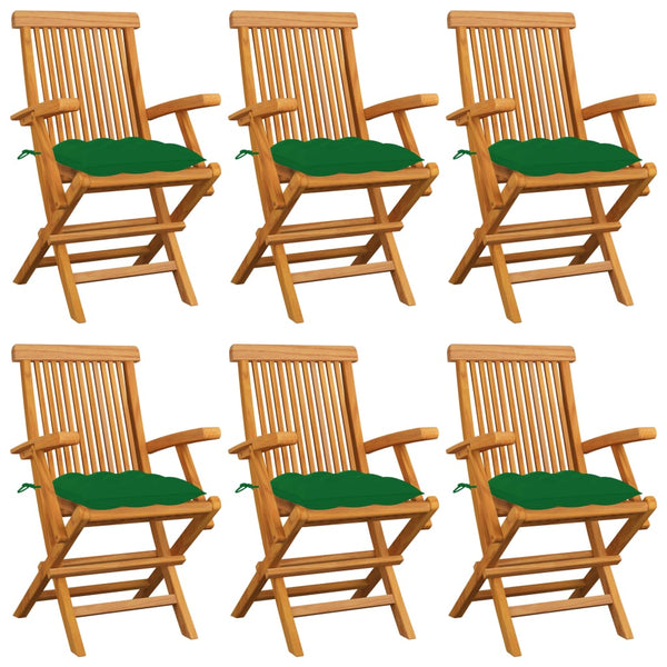 vidaXL Garden Chairs with Green Cushions 6 pcs. Solid Teak Wood