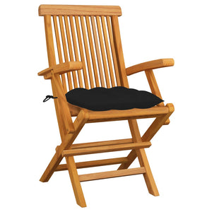vidaXL Teak Solid Wood Garden Chairs with Black Cushions 6 pcs.