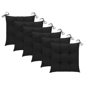 vidaXL Teak Solid Wood Garden Chairs with Black Cushions 6 pcs.