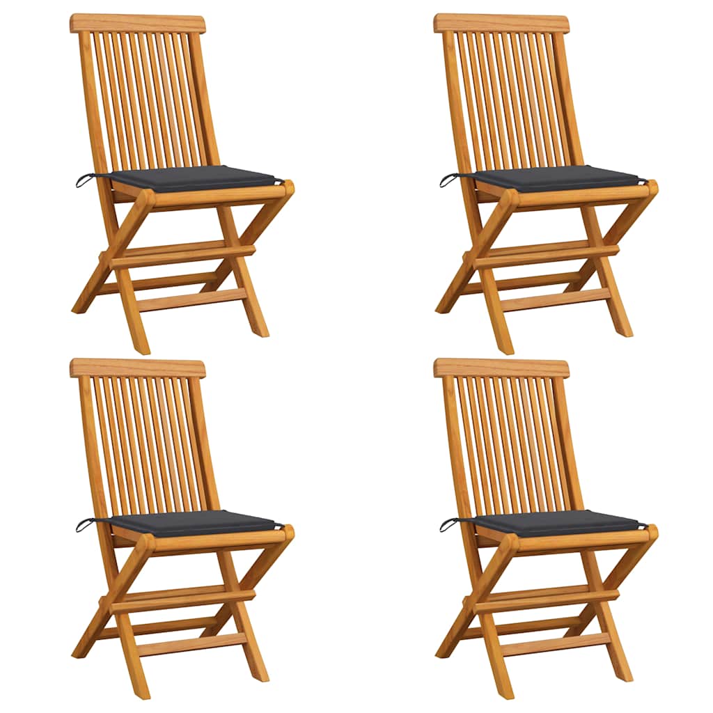 vidaXL Garden Chairs with Anthracite Cushions 4 pcs. Solid Teak Wood