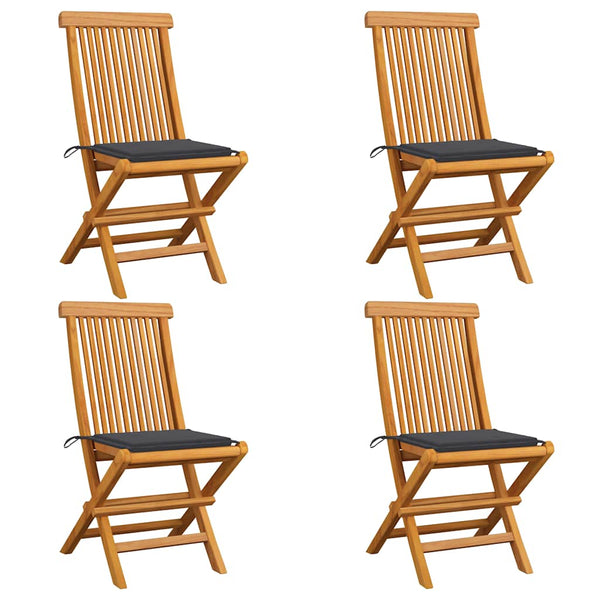 vidaXL Garden Chairs with Anthracite Cushions 4 pcs. Solid Teak Wood