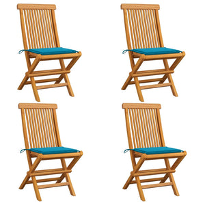 vidaXL Garden Chairs with Blue Cushions 4 pcs. Solid Teak Wood