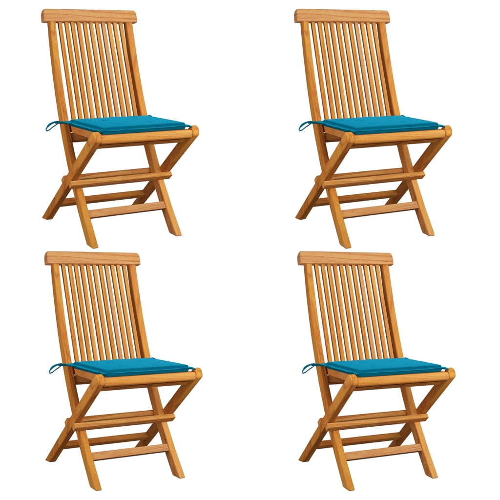vidaXL Garden Chairs with Blue Cushions 4 pcs. Solid Teak Wood