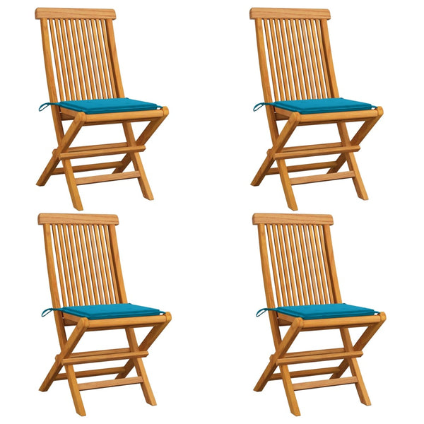 vidaXL Garden Chairs with Blue Cushions 4 pcs. Solid Teak Wood