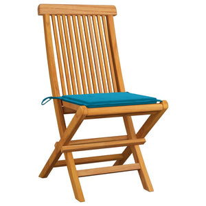 vidaXL Garden Chairs with Blue Cushions 4 pcs. Solid Teak Wood