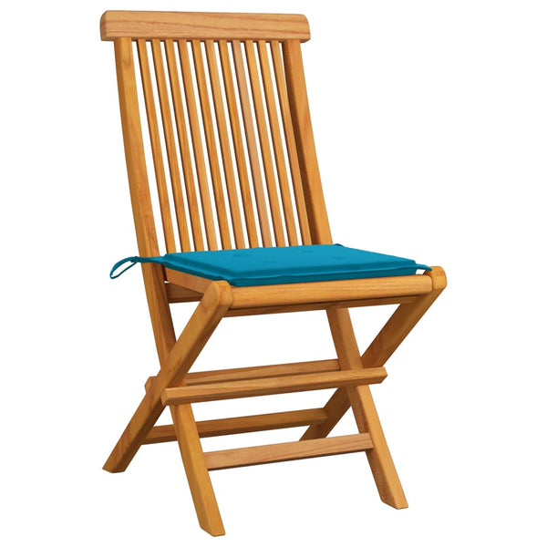 vidaXL Garden Chairs with Blue Cushions 4 pcs. Solid Teak Wood