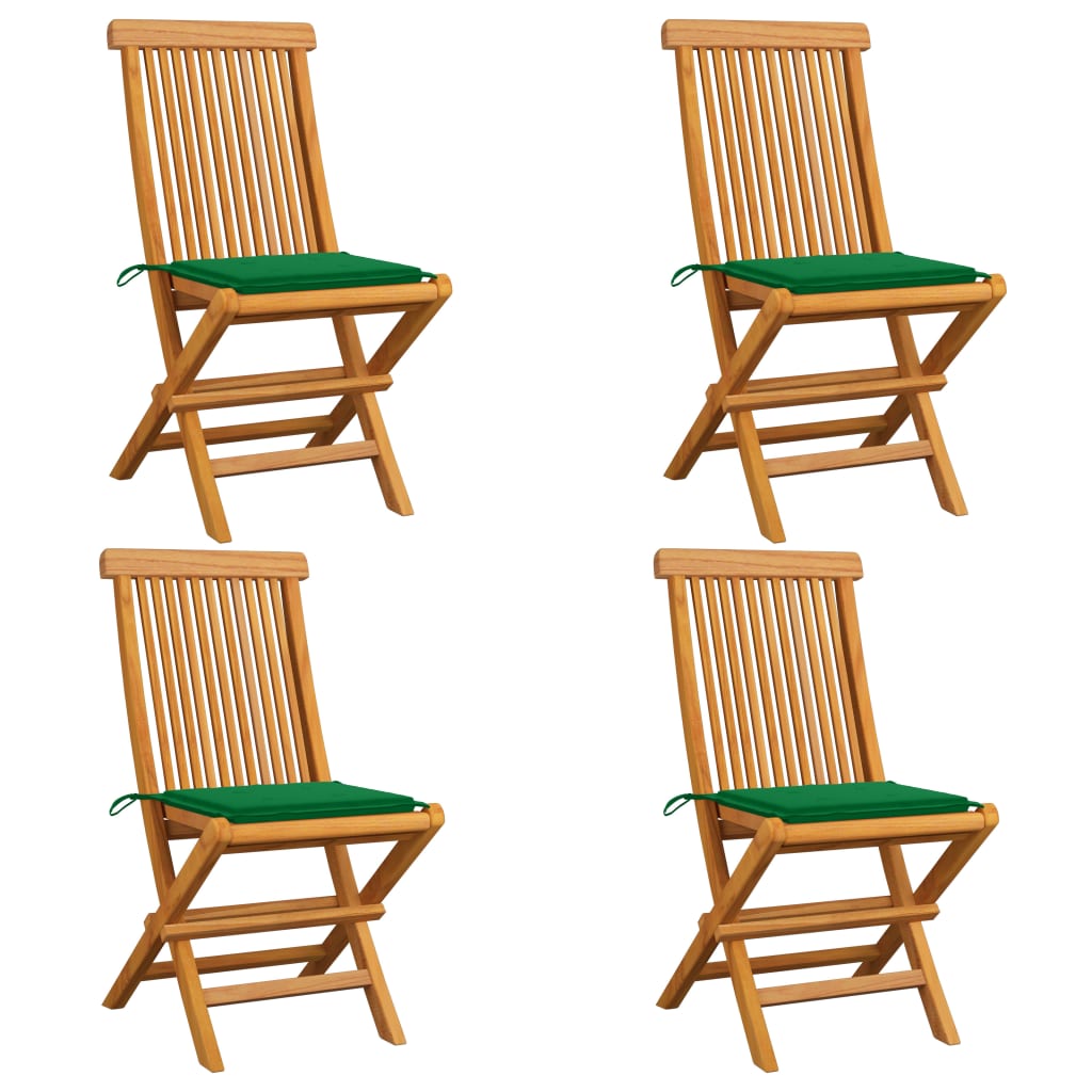 vidaXL Garden Chairs with Green Cushions 4 pcs. Solid Teak Wood